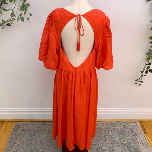 Farm Rio Orange Puffy Sleeved Corset Midi Dress Size XL - Picture 4 of 14